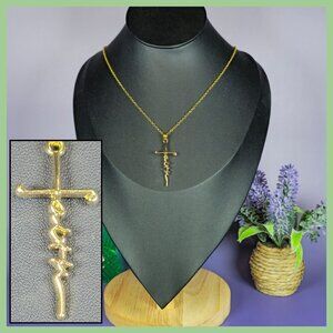 Golden "Faith" Cross Pendant Necklace (NWOT)